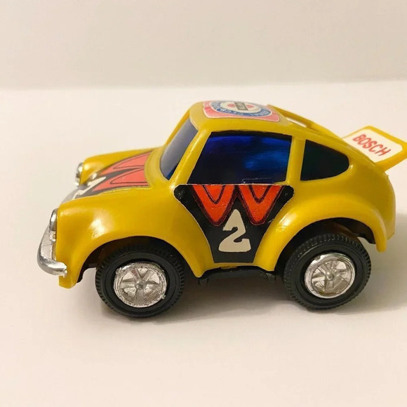 Vintage Beetle Pull Back Plastic Car Bosch Martini Hong Kong 4 Inch Long Toy - Picture 11 of 12
